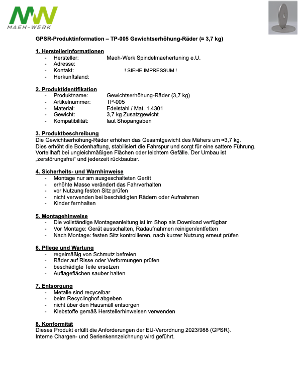 Gewichtserhöhung-Räder ≈ 3,7 kg