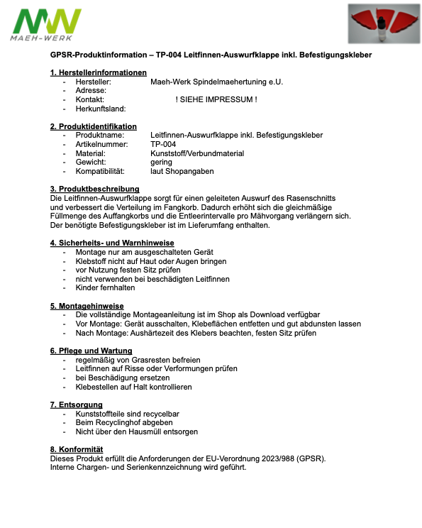 Leitfinnen-Auswurfklappe
